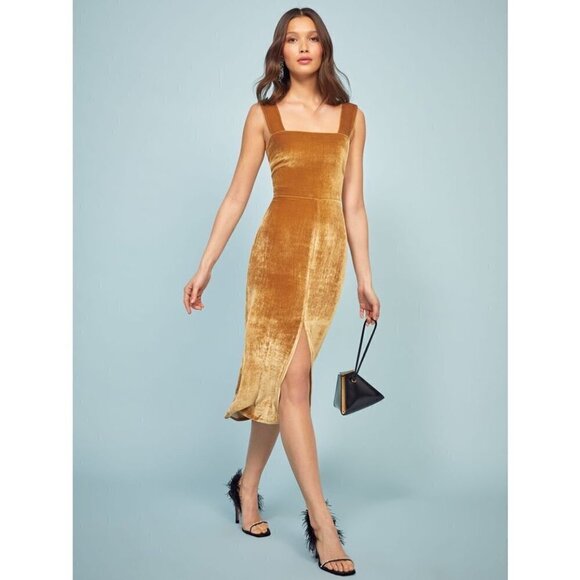 💕REFORMATION💕 Emira Velvet Dress ~ Gold 2 NWT - Picture 5 of 16